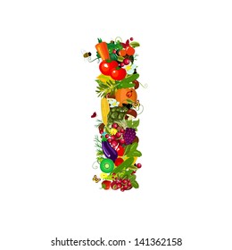 Fresh vegetables and fruits letter I