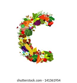 Fresh vegetables and fruits letter C