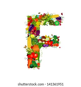 Fresh vegetables and fruits letter F