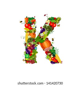 Fresh vegetables and fruits letter K