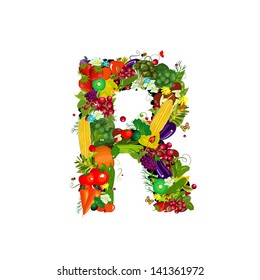 Fresh vegetables and fruits letter R