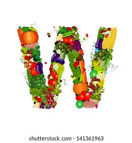 Fresh vegetables and fruits letter W