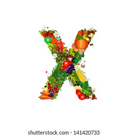 Fresh vegetables and fruits letter X