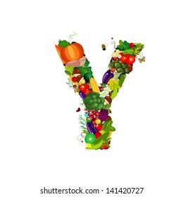 Fresh vegetables and fruits letter Y