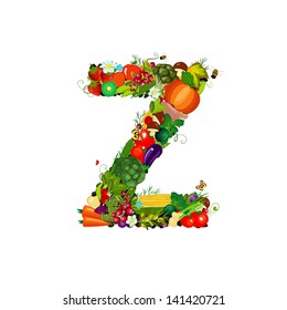 Fresh vegetables and fruits letter Z