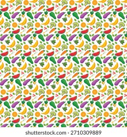 Fresh Vegetables and Fruits Seamless Pattern for Healthy Food Background