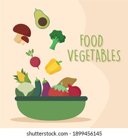 fresh vegetables in green tray vector illustration design