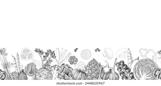 Fresh vegetables hand drawn collection