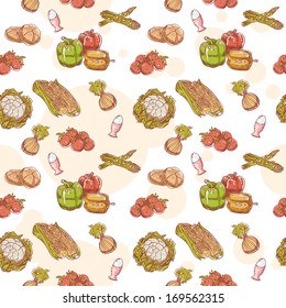 Fresh vegetables hand drawn seamless pattern