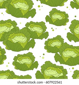 Fresh vegetables hand drawn seamless pattern. Background vector. Colorful illustration with cabbages set. Decorative wallpaper, good for printing