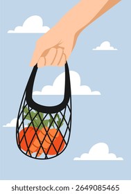 Fresh vegetables hand holding illustration
