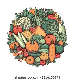 Fresh vegetables for healthy eating and cooking icon isolated