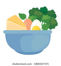 fresh vegetables and healthy food on bowl, in white background vector illustration design