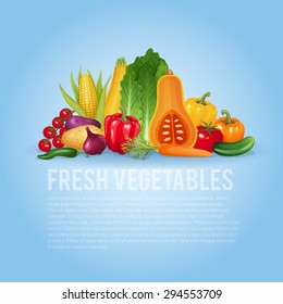 Verduras frescas. Fondo de ilustración vectorial saludable y orgánica.