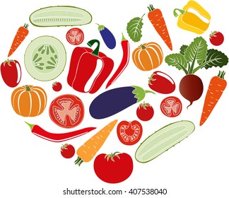 Fresh vegetables in a heart shape
