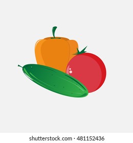 Icono de hormigón de tomate fresco Pimienta Set de vectores planos Ilustración
