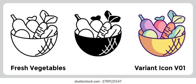 Fresh Vegetables Icon forms the colorful and nutritious foundation of a healthy plant-based diet. Line, Filled, Color style.