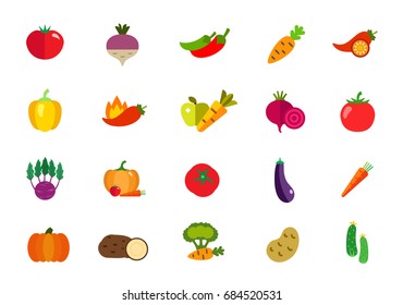 Fresh vegetables icon set