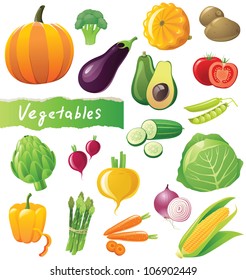 Fresh vegetables icons set