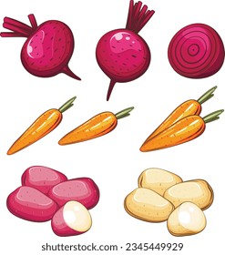 Fresh Vegetables Illustration,  Vegetables Mix - Beet, Carrot and Potato