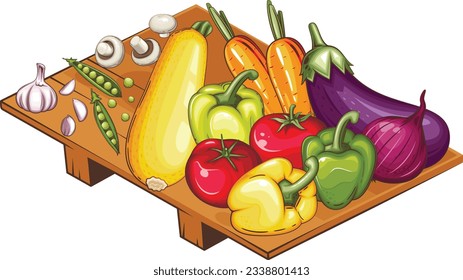 Fresh Vegetables Illustration, Vegetables Mix of zucchini, Tomato, Onion, Carrot, green pea, Garlic, eggplant and Bell Pepper