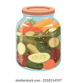 Fresh vegetables in a jar, pickled gourmet icon isolated