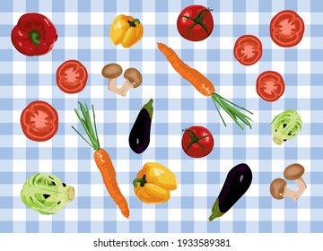Fresh Vegetables on The Blue Tablecloth