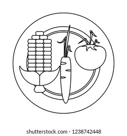 Fresh vegetables on dish in black and white