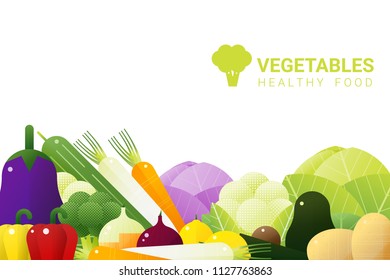 Fresh vegetables on white background , healthy food concept , vector , illustration