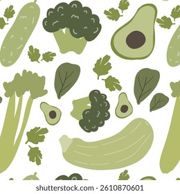 Fresh vegetables pattern green avocado leaf cucumber 