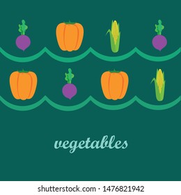 Fresh vegetables. Pepper, beet, corn. Organic food poster. Farmer market design. Vector.