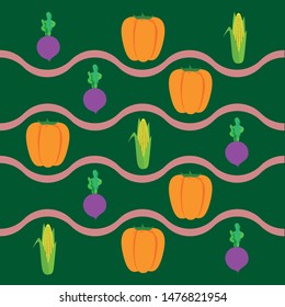 Fresh vegetables. Pepper, beet, corn. Organic food poster. Farmer market design. Vector.