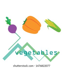 Fresh vegetables. Pepper, beet, corn. Organic food poster. Farmer market design. Vector.