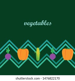 Fresh vegetables. Pepper, beet, corn. Organic food poster. Farmer market design. Vector.