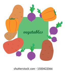 Fresh vegetables. Peppers, beets, potatoes. Organic food poster. Farmers market design. Vector.