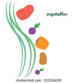 Fresh vegetables. Peppers, beets, potatoes. Organic food poster. Farmers market design. Vector