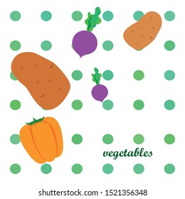 Fresh vegetables. Peppers, beets, potatoes. Organic food poster. Farmers market design. Vector