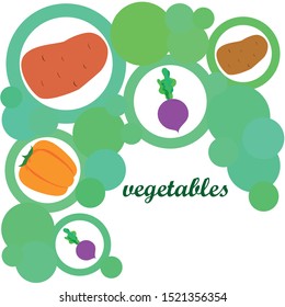 Fresh vegetables. Peppers, beets, potatoes. Organic food poster. Farmers market design. Vector