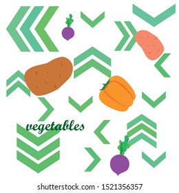 Fresh vegetables. Peppers, beets, potatoes. Organic food poster. Farmers market design. Vector