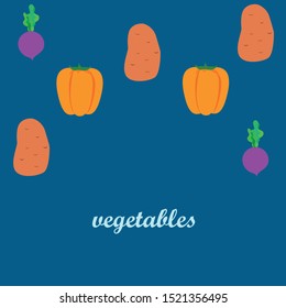 Fresh vegetables. Peppers, beets, potatoes. Organic food poster. Farmers market design. Vector