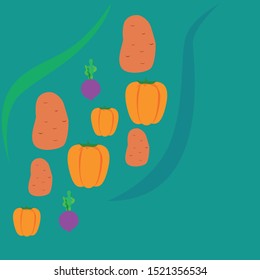 Fresh vegetables. Peppers, beets, potatoes. Organic food poster. Farmers market design. Vector