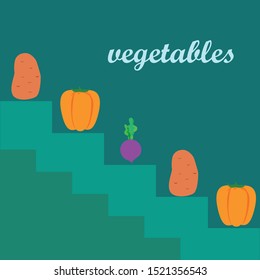 Fresh vegetables. Peppers, beets, potatoes. Organic food poster. Farmers market design. Vector