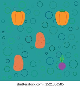 Fresh vegetables. Peppers, beets, potatoes. Organic food poster. Farmers market design. Vector