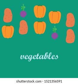 Fresh vegetables. Peppers, beets, potatoes. Organic food poster. Farmers market design. Vector