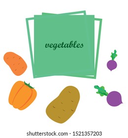 Fresh vegetables. Peppers, beets, potatoes. Organic food poster. Farmers market design. Vector