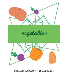 Fresh vegetables. Peppers, beets, potatoes. Organic food poster. Farmers market design. Vector