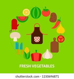 Fresh Vegetables Postcard. Poster Design Vector Illustration. Collection of Food Objects.