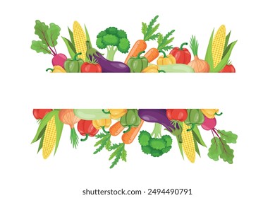 Fresh vegetables poster with place for text. Frame with vegetables. Vector illustration.