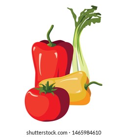 fresh vegetables red and yellow pepper tomato scallion