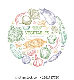 Fresh vegetables round banner vector design isolated